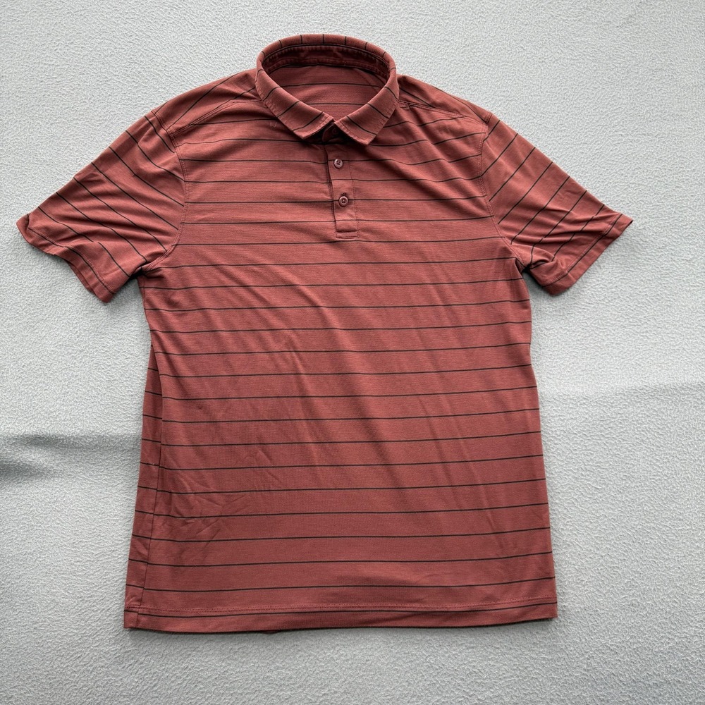 Lululemon‎ Polo Shirt Mens Medium Red Striped Golf Performance Lightweight